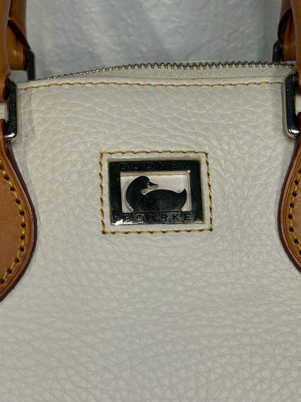 Dooney & Bourke White and Tan Leather Satchel Shoulder/ CrossBody - Picture 4 of 14